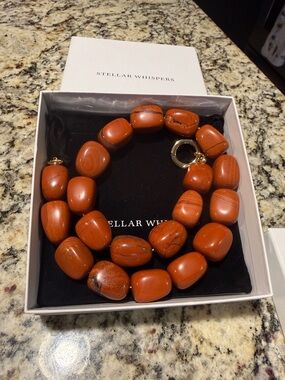 Red Jasper Beaded Necklace - Polished Stone Statement by Stellar Whispers